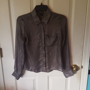 Sheer Metallic Button-Down Blouse